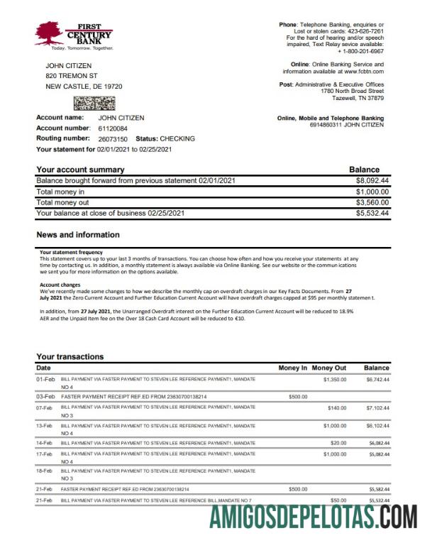 AS First Century bank Excel PDF templat