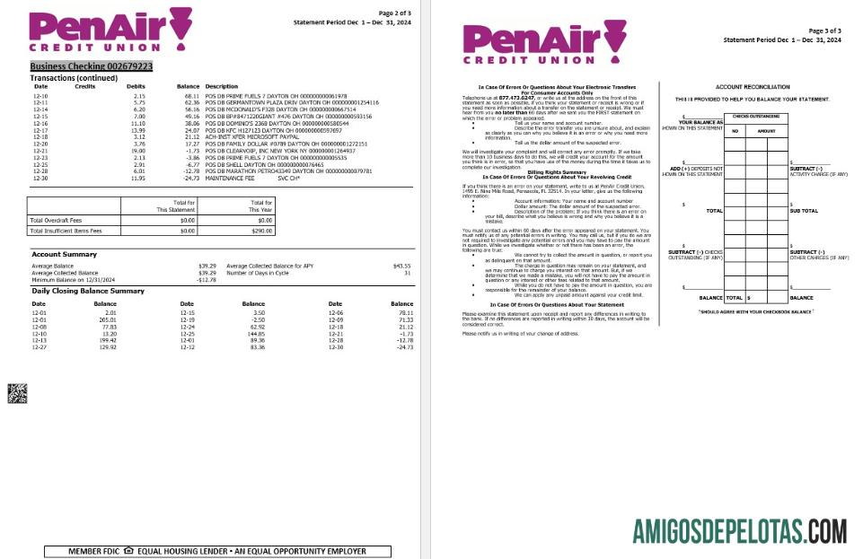 AS Florida PenAir Kredit serikat bank laporan, 3 pages 2 templat