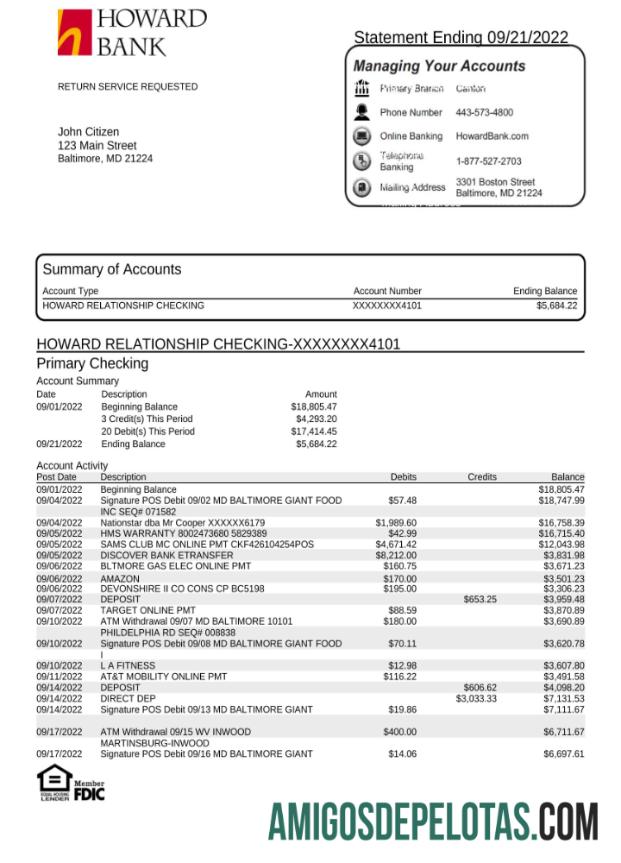 Dapat Diedit AS Howard bank laporan Word and PDF templat