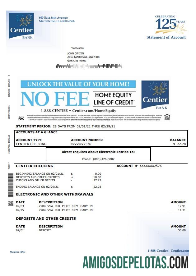 AS Indiana Centier bank Word PDF templat