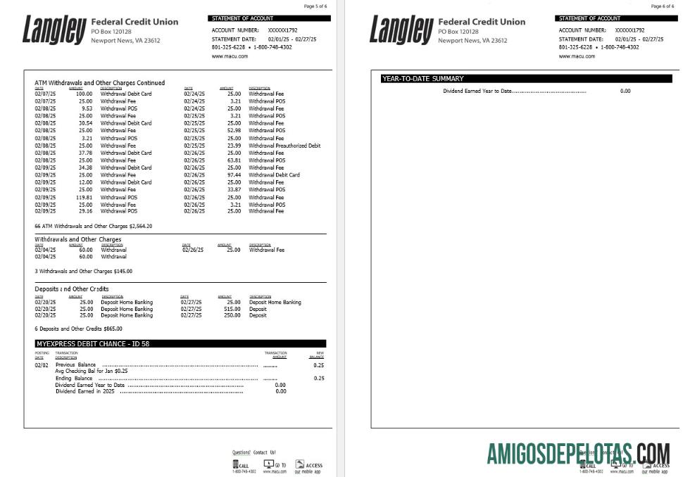 AS Langley Federal Kredit serikat bank laporan, 6 pages 3 templat