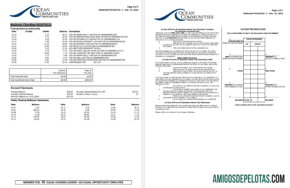 AS Maine Ocean Communities Federal Kredit serikat bank laporan, 3 pages 2 desain