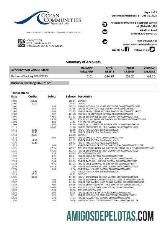 AS Maine Ocean Communities Federal Kredit serikat bank laporan, 3 pages sampel