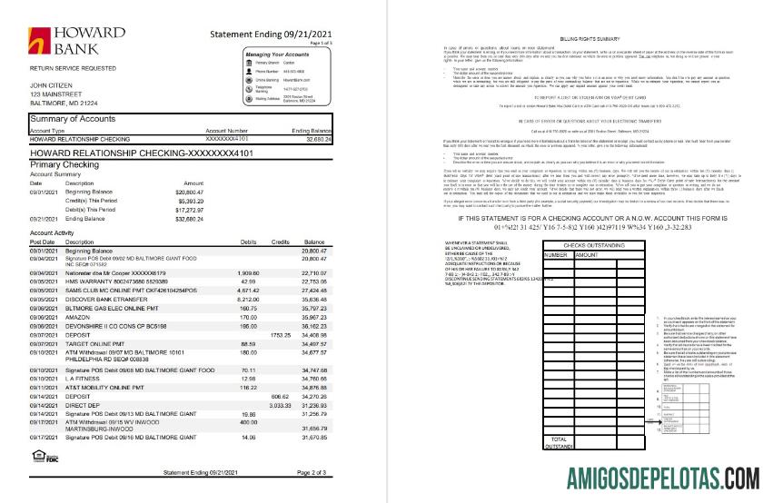 Premium AS Maryland Howard Personal bank laporan templat, Excel and PDF format (.XLS and .PDF) (4 pages)