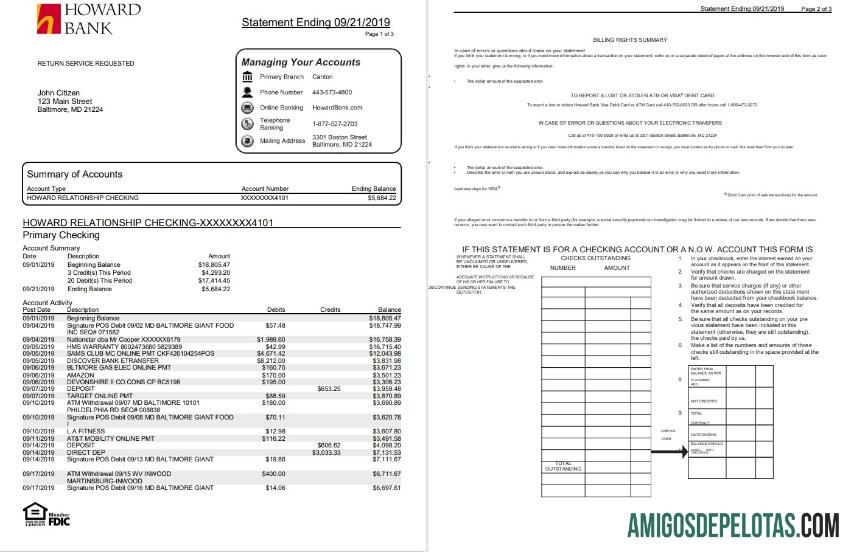 Realistis AS Maryland Howard Personal proof of address bank laporan templat in Word and PDF format (4 pages)
