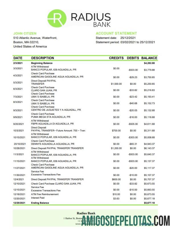 AS Massachusetts Radius bank Excel PDF desain