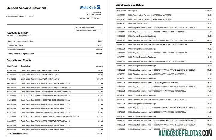 AS Metabank Setoran rekening laporan 3 pages sampel