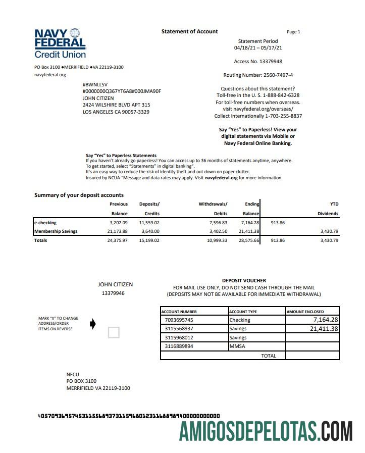 AS Navy Federal Kredit serikat Excel PDF sampel