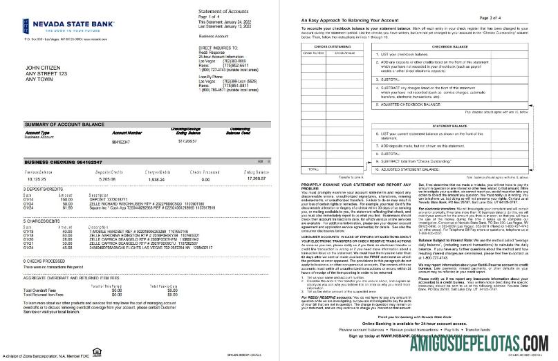AS Nevada State bank bisnis checking st 4 pages pratinjau