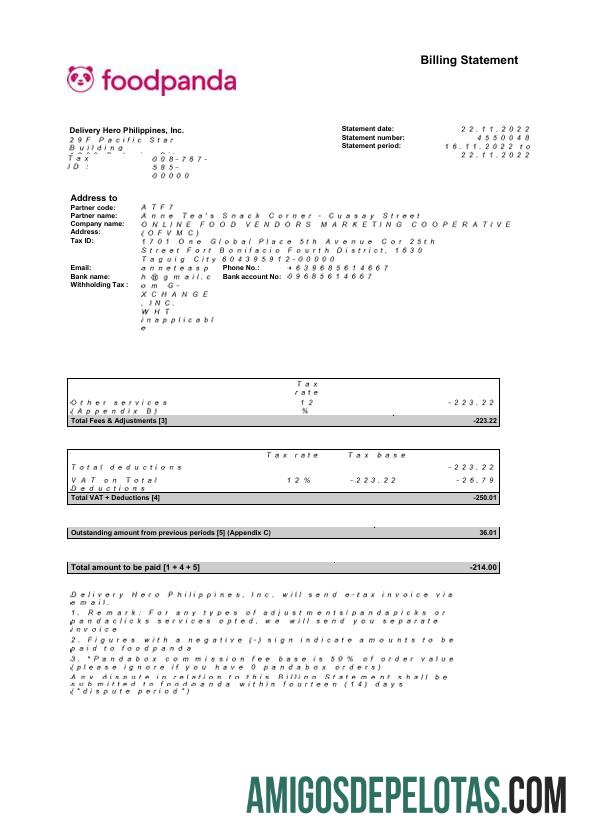 Dapat Diedit AS Baru York Foodpanda billing laporan Word and PDF templat, 4 pages