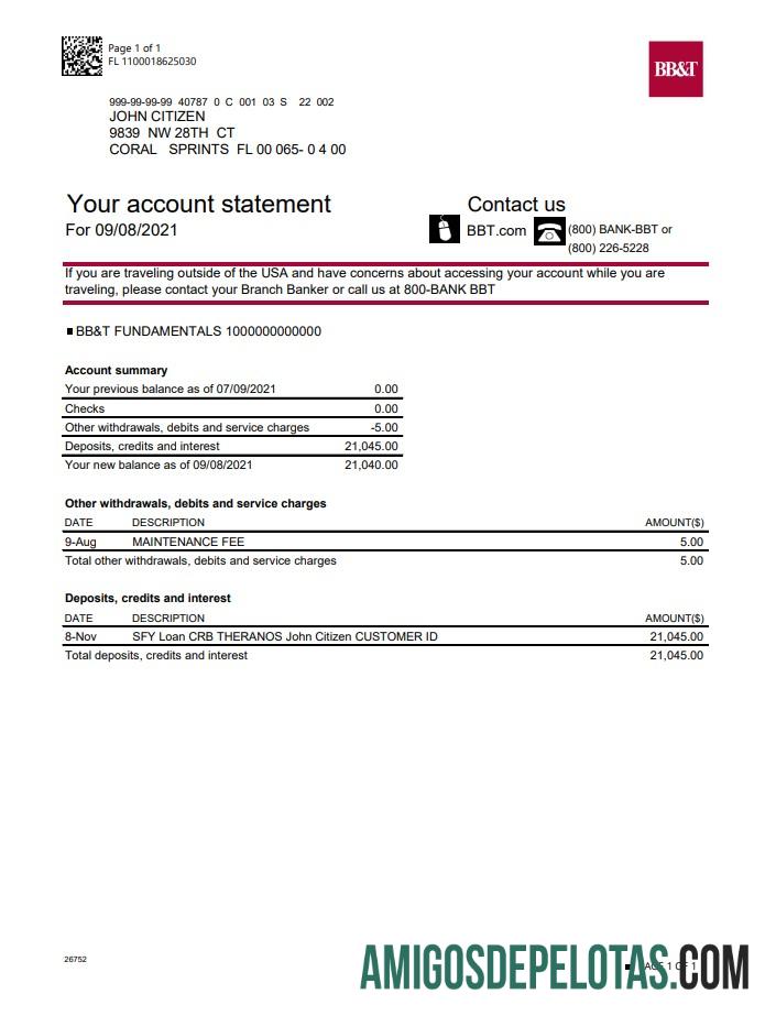 Berkualitas AS North Carolina BB&T Corp. bank rekening laporan templat in Word and PDF format