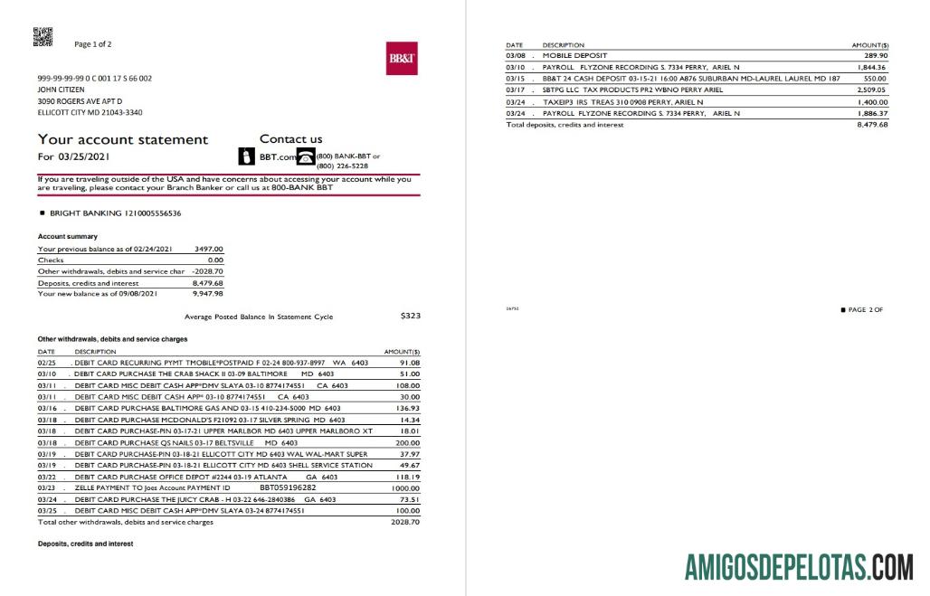 Premium AS North Carolina BB&T Corp. bank laporan templat in Word and PDF format (2 pages)