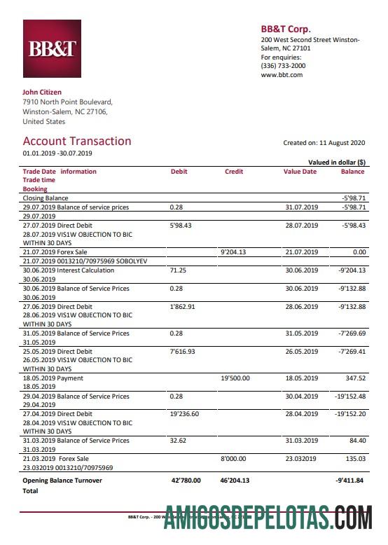 Berkualitas AS North Carolina BB&T Corp. bank laporan templat in Word and PDF format