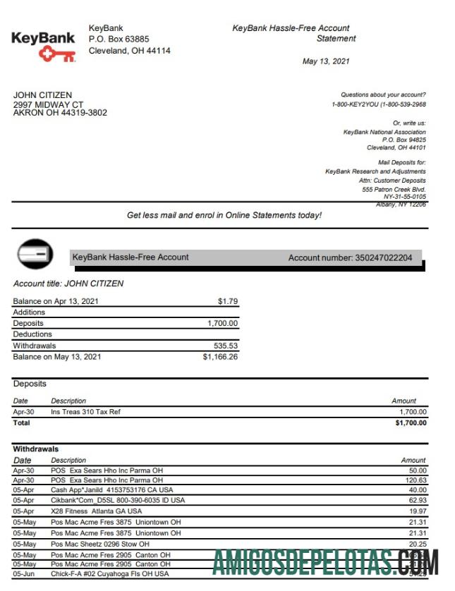 AS Ohio KeyBank Excel desain