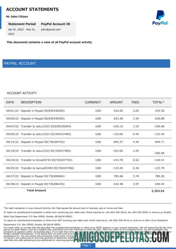 AS PayPal rekening laporan desain