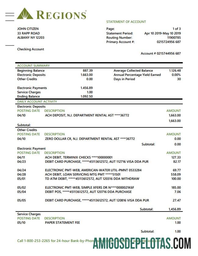 Premium AS Regions bank proof of address laporan templat in Word and PDF format