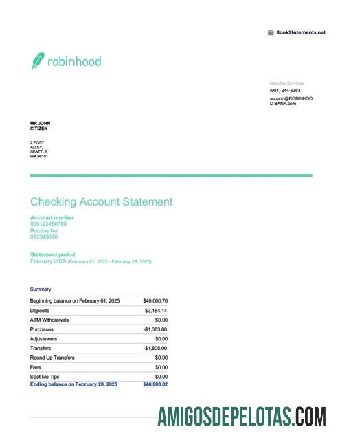 Profesional AS Robinhood Banking┬árekening laporan Word and PDF templat