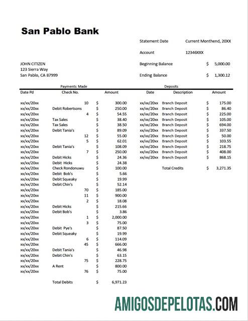 Realistis AS San Pablo bank rekening laporan┬áWord and PDF templat