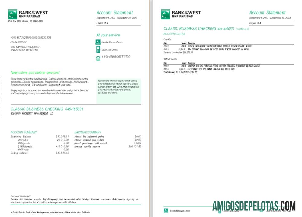 AS South Dakota bank of the West BNP Paribas, 4 pages 1 2 templat