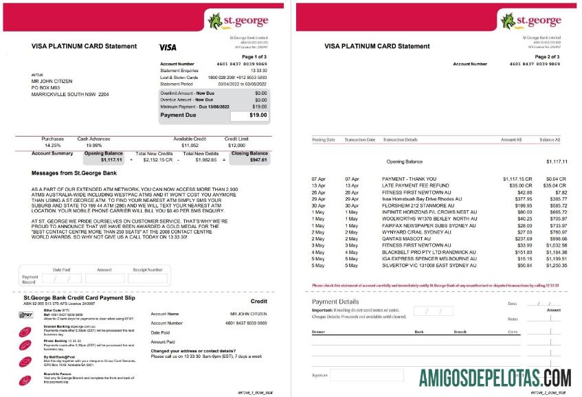 AS St. George bank visa kartu laporan 3 pages makering