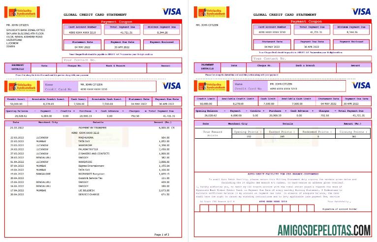 AS Syndicate bank Kredit kartu laporan 3 pages sampel