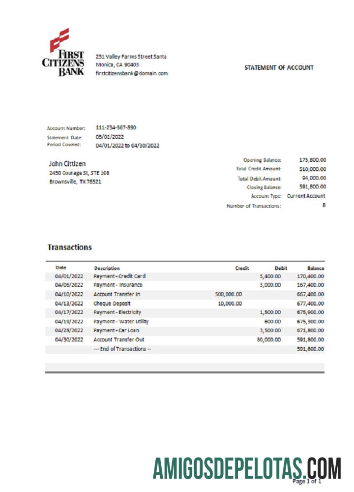 Berkualitas AS Texas First Citizens bank laporan Word and PDF templat.1