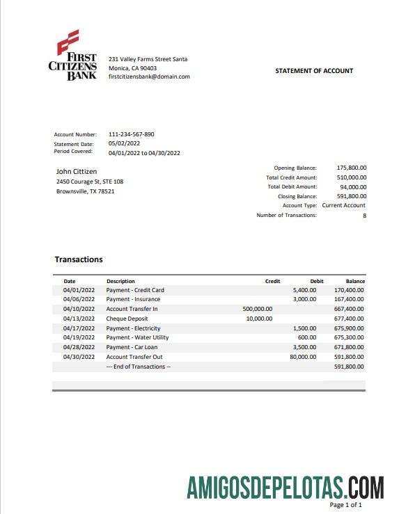 Premium AS Texas First Citizens bank laporan Word and PDF templat
