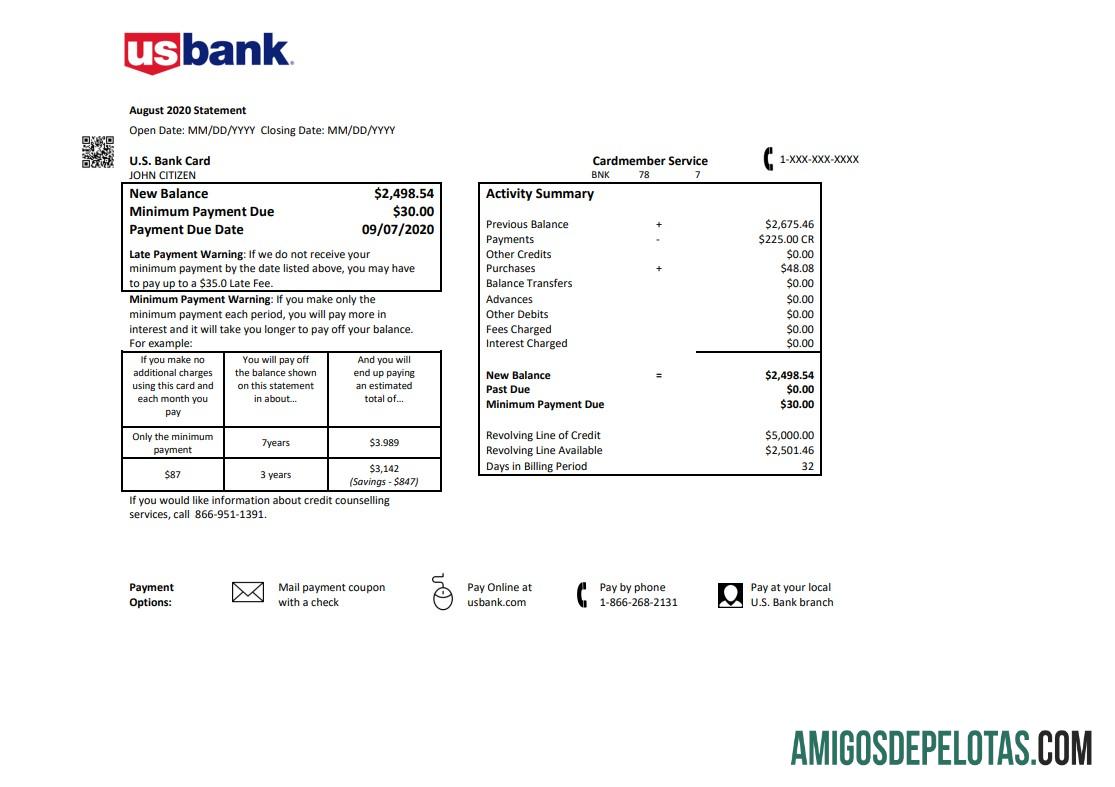 Realistis AS U.S. bank Kredit kartu laporan templat in .doc and .PDF format