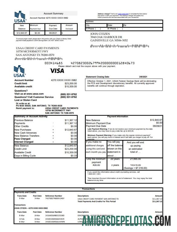 AS USAA bank Kredit kartu Excel PDF makering