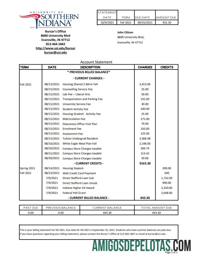AS universitas of Southern Indiana Excel PDF desain