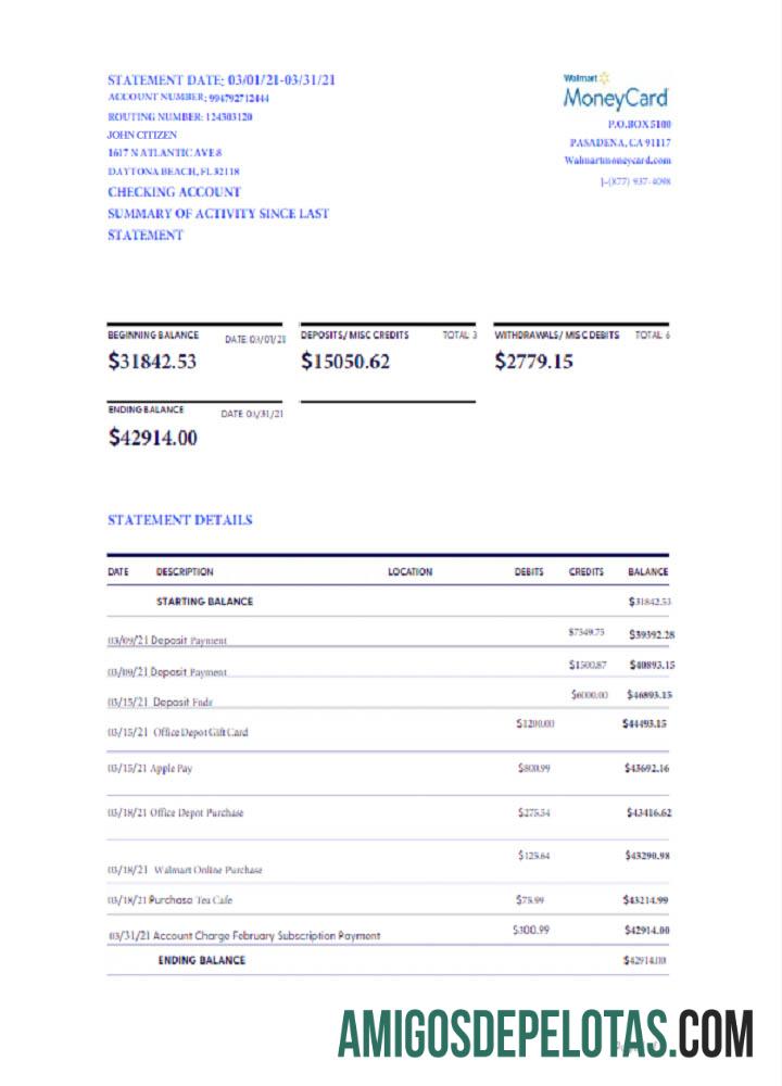 Profesional AS Walmart Money kartu laporan Word and PDF templat, versi 2 scr