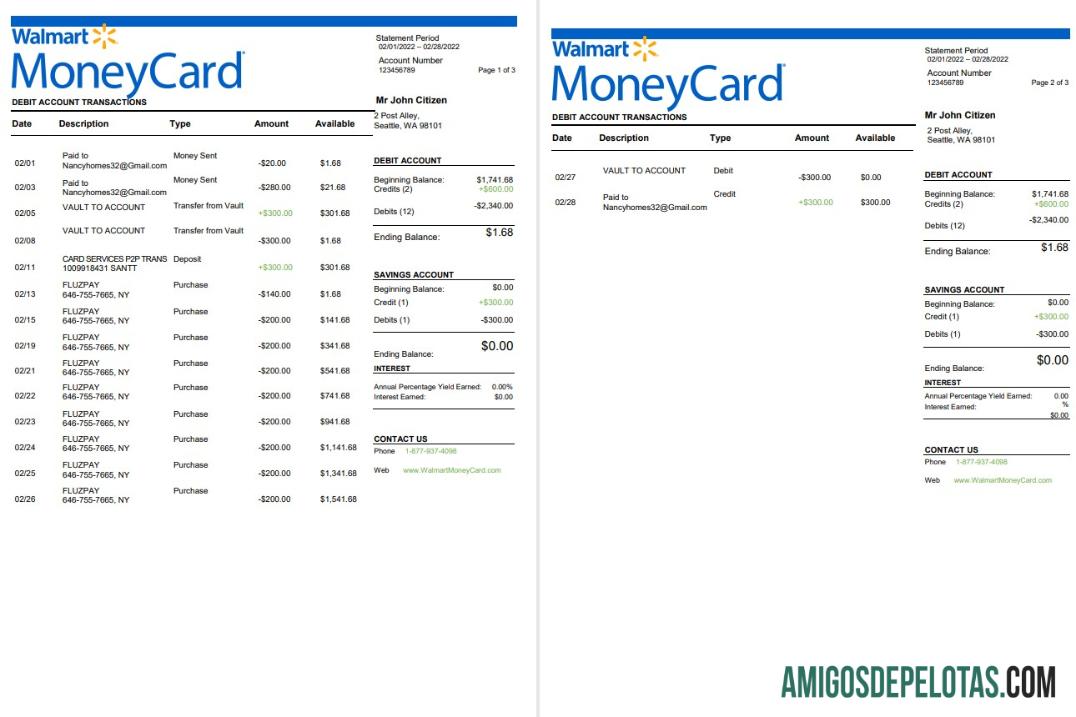 AS Walmart MoneyCard bank laporan 3 pages templat