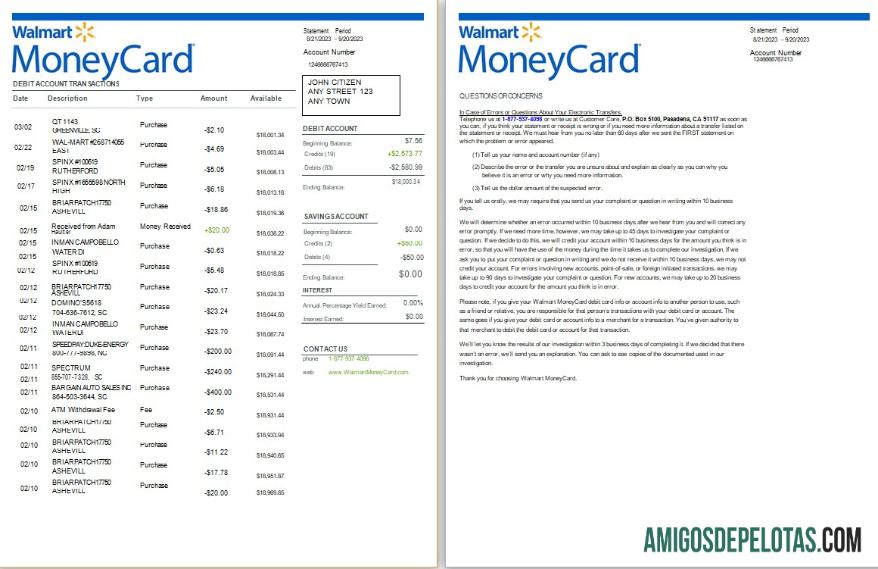 AS Walmart MoneyCard bank laporan Word and PDF, 2 pages pratinjau