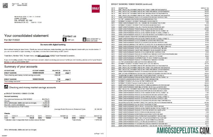 AS Washington BB&T bank 5 PAGES sampel