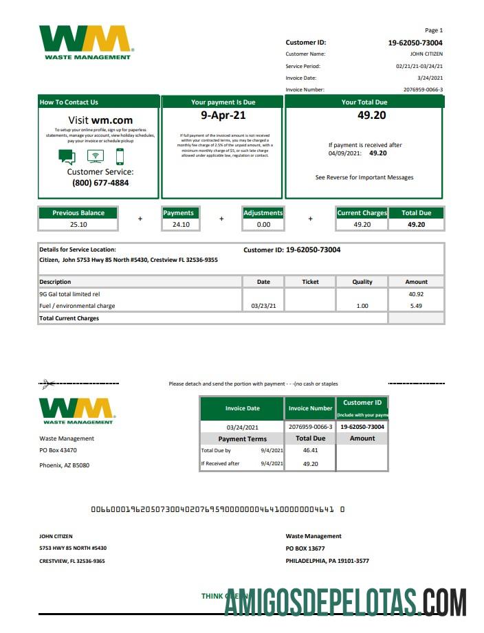 AS Waste Management Excel PDF templat