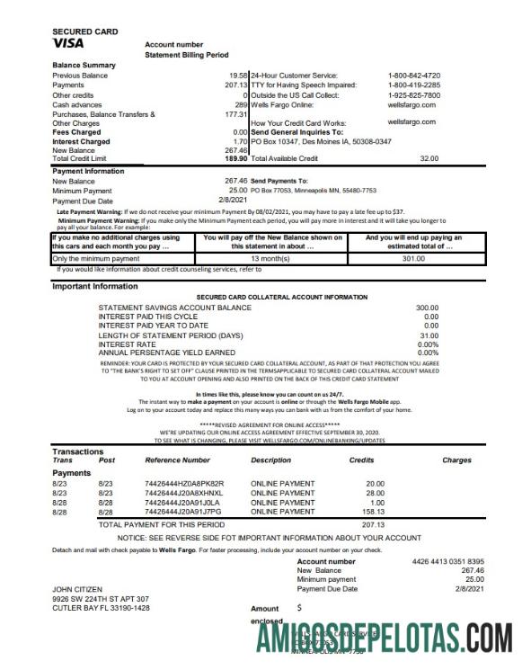 AS Wells Fargo bank Kredit kartu laporan Excel PDF templat