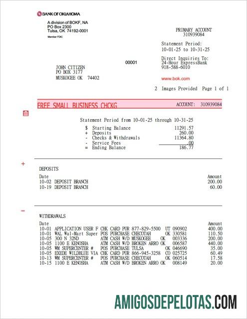 Dapat Diedit AS┬ábank of Oklahoma rekening laporan┬áWord and PDF templat