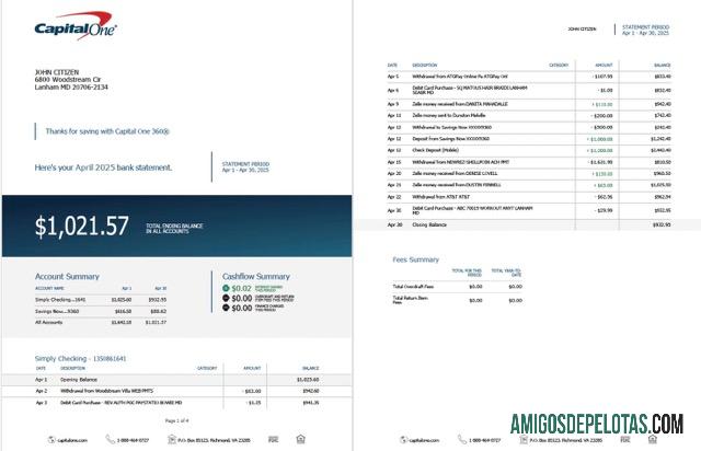 Premium AS┬áCapital One laporan rekening┬áWord and PDF templat, 2 pages