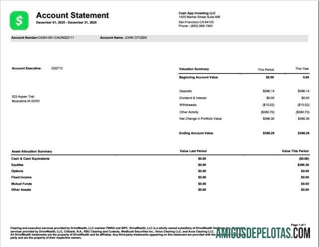 Profesional AS┬áCash App Investing rekening laporan┬áWord and PDF templat