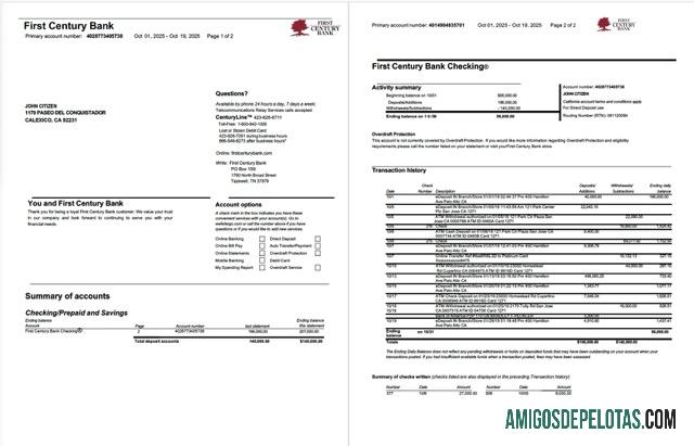 Realistis AS┬áFirst Century bank rekening laporan┬áWord and PDF templat, 2 pages