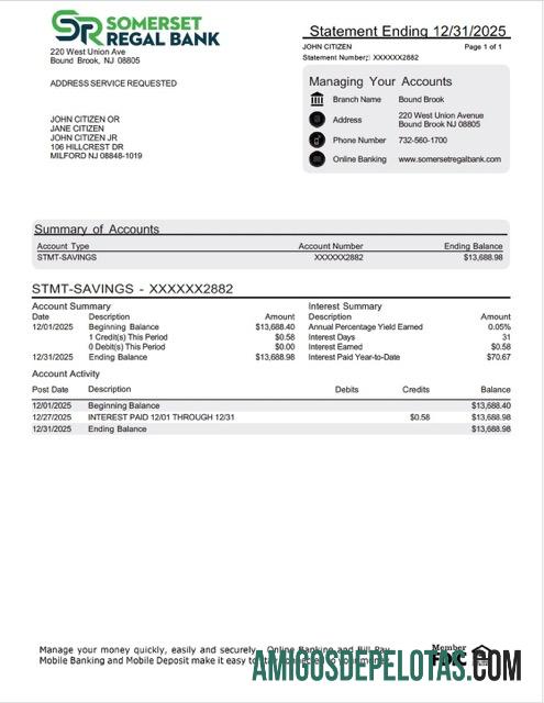 Dapat Diedit AS┬áSomerset Regal bank rekening laporan┬áWord and PDF templat