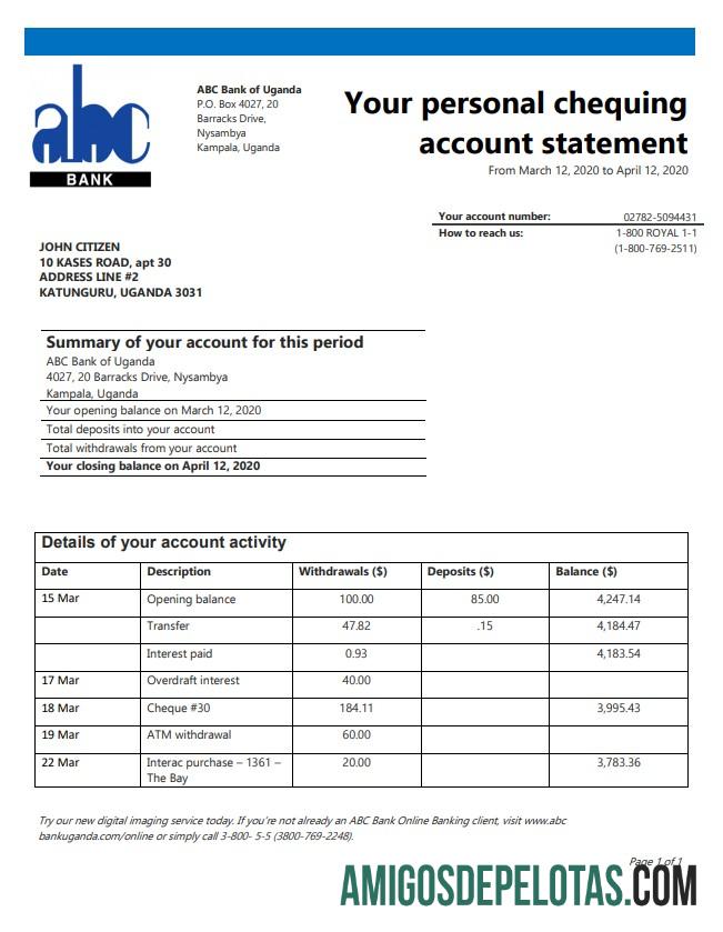 Dapat Diedit Uganda ABC bank of Uganda proof of address bank laporan templat in Word and PDF format (.doc and .PDF)