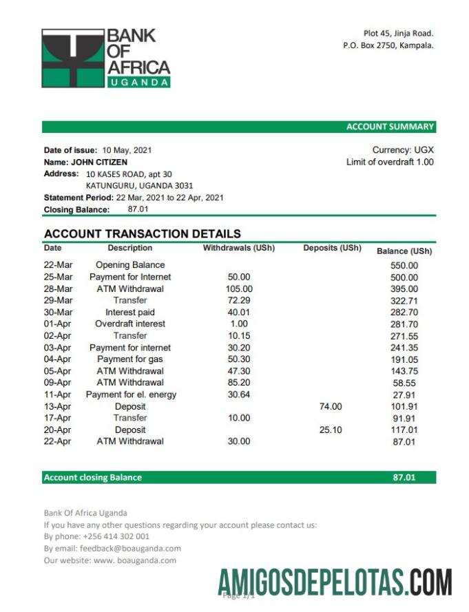 Uganda bank of Africa Excel PDF makering