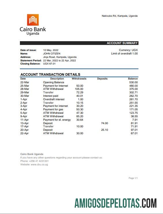 Realistis Uganda Cairo bank laporan, Excel and PDF templat