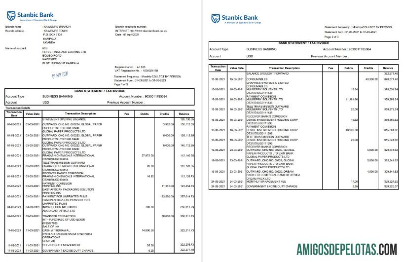 Uganda Stanbic bank Excel pratinjau