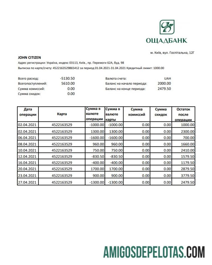 Ukraina Oshadbank Excel PDF makering