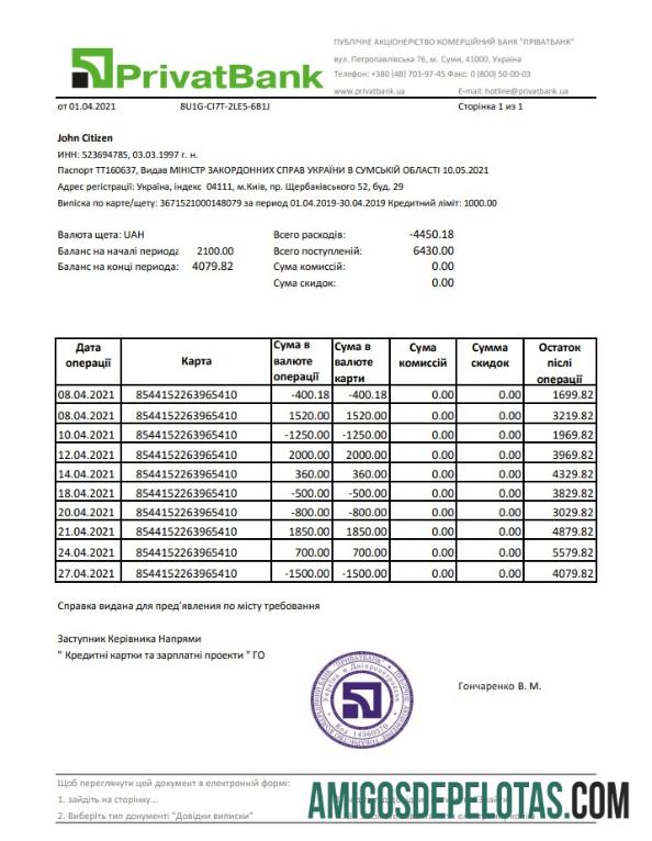 Profesional Ukraina PrivatBank bank laporan easy to fill templat in Excel and PDF format