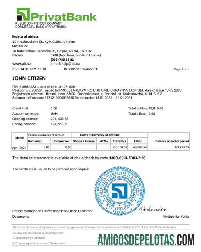 Profesional Ukraina Privatbank laporan templat in Excel and PDF format