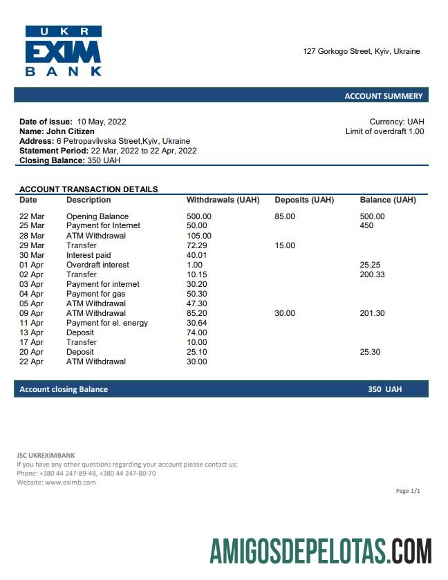 Ukraina Ukreximbank bank laporan sampel
