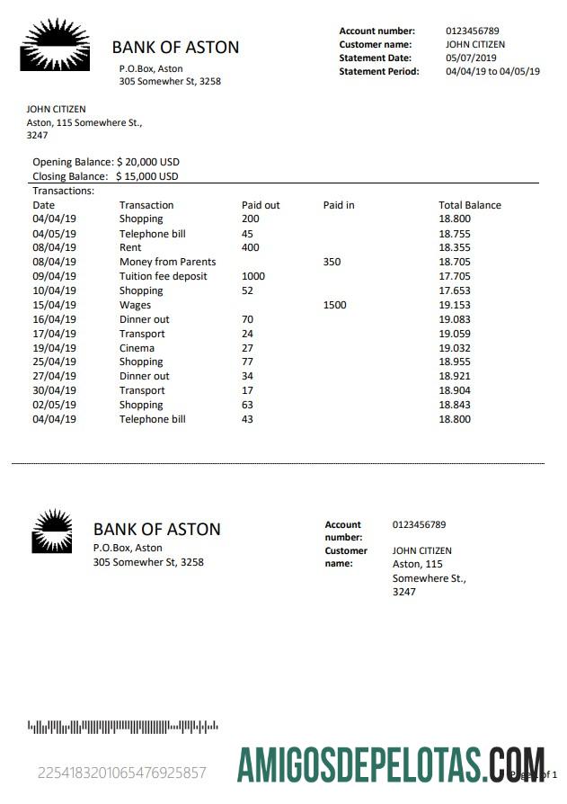 Profesional Inggris Raya bank of Aston bank laporan templat in Word and PDF format, good for address prove